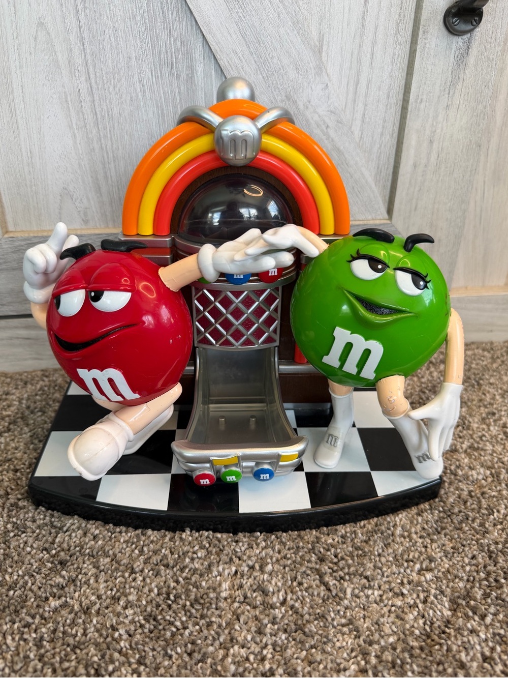 limited edition M&M's Rock'n Roll Cafe candy dispenser red and green characters
